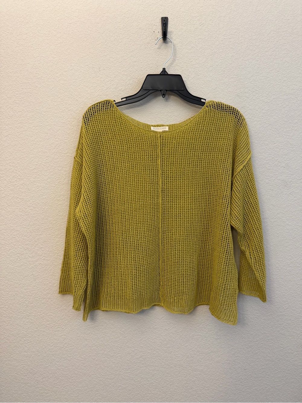 Eileen Fisher Mustard Open-Knit Raglan Boxy Sweater PL - Picture 2 of 9